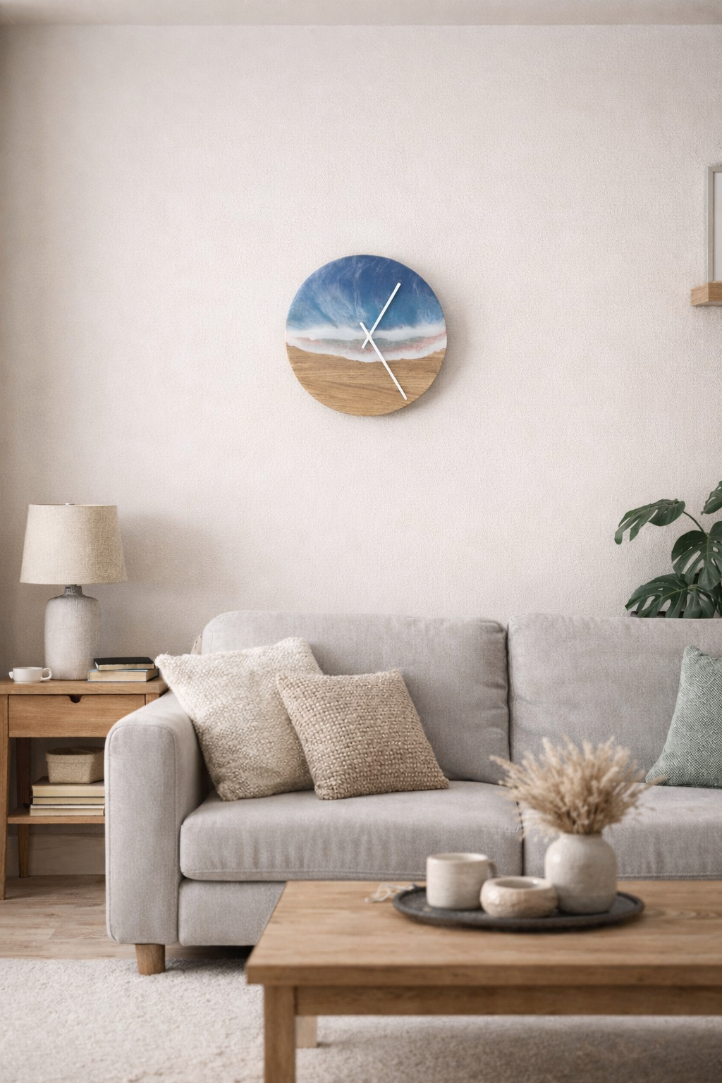 Horloge murale en bois et résine – Effet vague océanique – Image 2