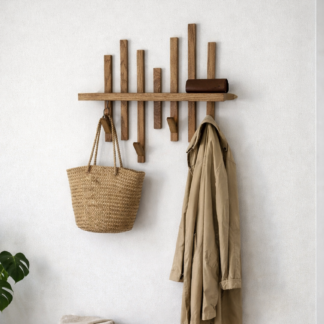 Etagère murale en chêne avec porte manteaux